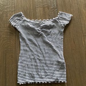 Hollister white and black striped off the shoulder crop top